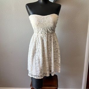 White Strapless Dress Size Medium with Floral Lace